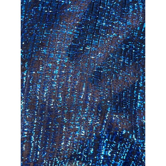 Cherry Hill Top Women M Blue Metallic Retro Glam Vegas Sheer Artsy Concert 80s - Picture 7 of 12